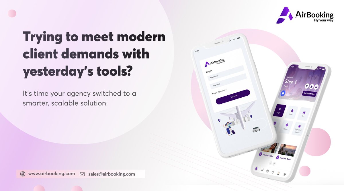 AirBookingUAE's tweet photo. Stuck with outdated systems? 

Airbooking’s NDC-enabled platform helps your travel agency streamline operations &amp; scale with ease. Let’s future-proof your service.

Contact: sales@airbooking.com to learn more.

#Airbooking #TravelTech #NextGenTravel #NDCEnabled #FutureOfTravel https://t.co/zP2Oui8YRm