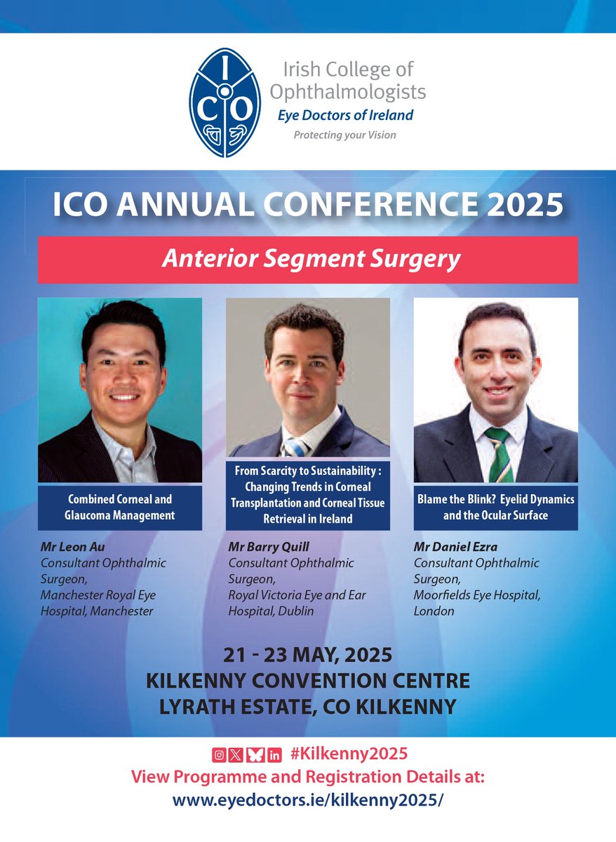 eyedoctorsIRL's tweet image. And now to our final clinical session of this year’s meeting #AnteriorSegment, we welcome Mr Leon Au, Consultant Ophthalmologist, Manchester Royal Eye Hospital. @ManchesterREH who is giving a talk on ‘Combined Corneal and Glaucoma Management’ #ICOKilkenny2025