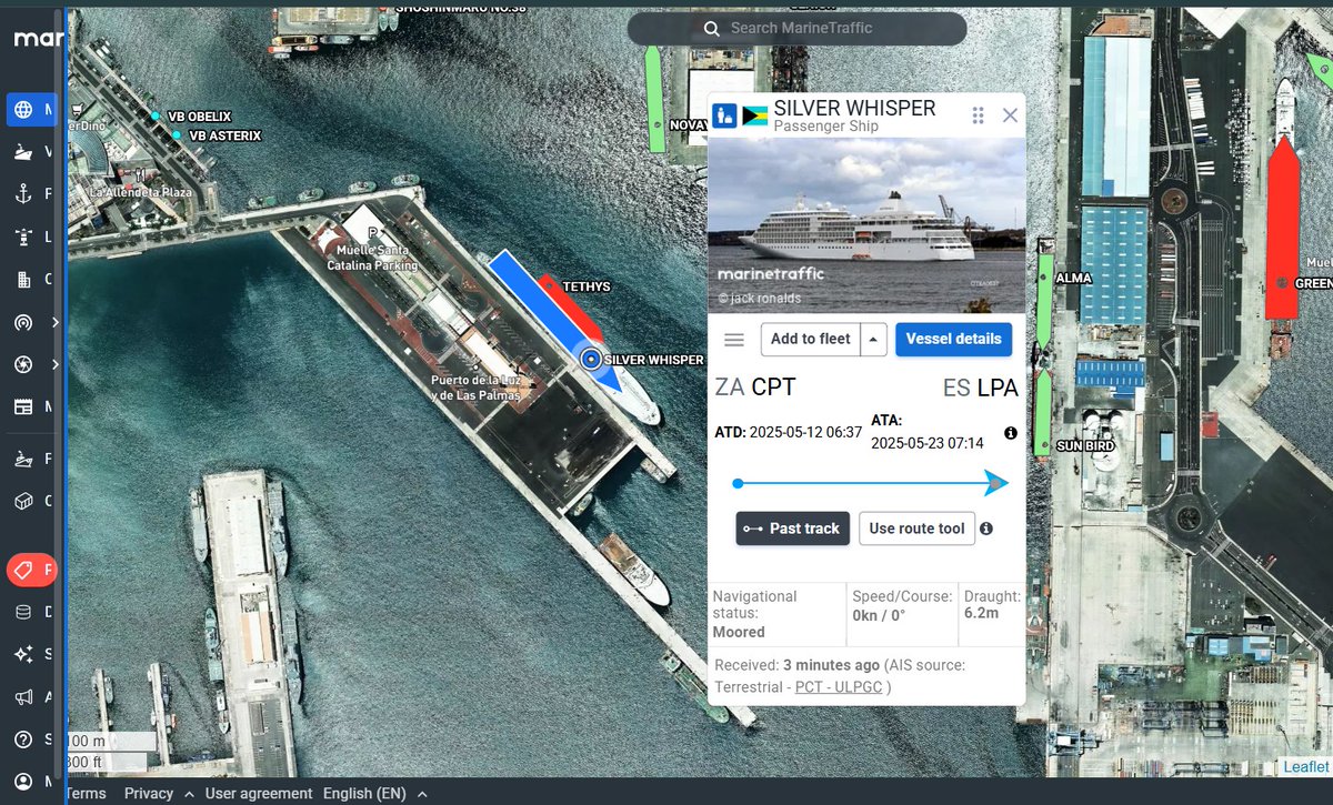 casacanarias's tweet image. ⚓️¿ "Tal día como hoy" ?
Solo para realizar bunkering de combustible.
▶️#Crucero #SilverWhisper en el puerto de #LasPalmas de #GranCanaria ... y pronto se va.
Origen: Ciudad del Cabo🇿🇦 - Destino El Pireo 🇬🇷
Parece que no hay pasajeros a bordo ...
🚢Lo que se mueve en #Canarias.🇮🇨