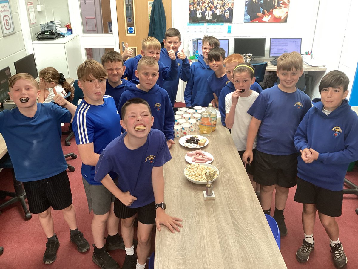 A big WELL DONE to our boys football team who won the division 3 league this week.  An excellent effort from all involved.  They were treated today with a tea party for their efforts.  Mrs Banks is very proud 😊 #PE