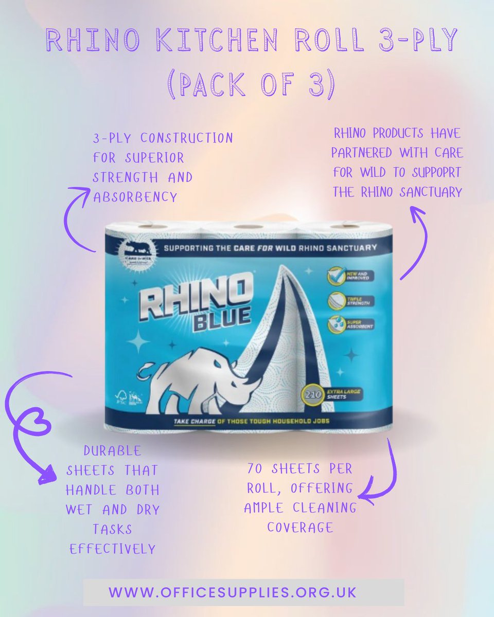 The Rhino Kitchen Roll 3-Ply offers a strong and absorbent solution for handling spills, wiping surfaces, and general kitchen cleaning tasks. 

Shop Below:
officesupplies.org.uk/facilities-sup…