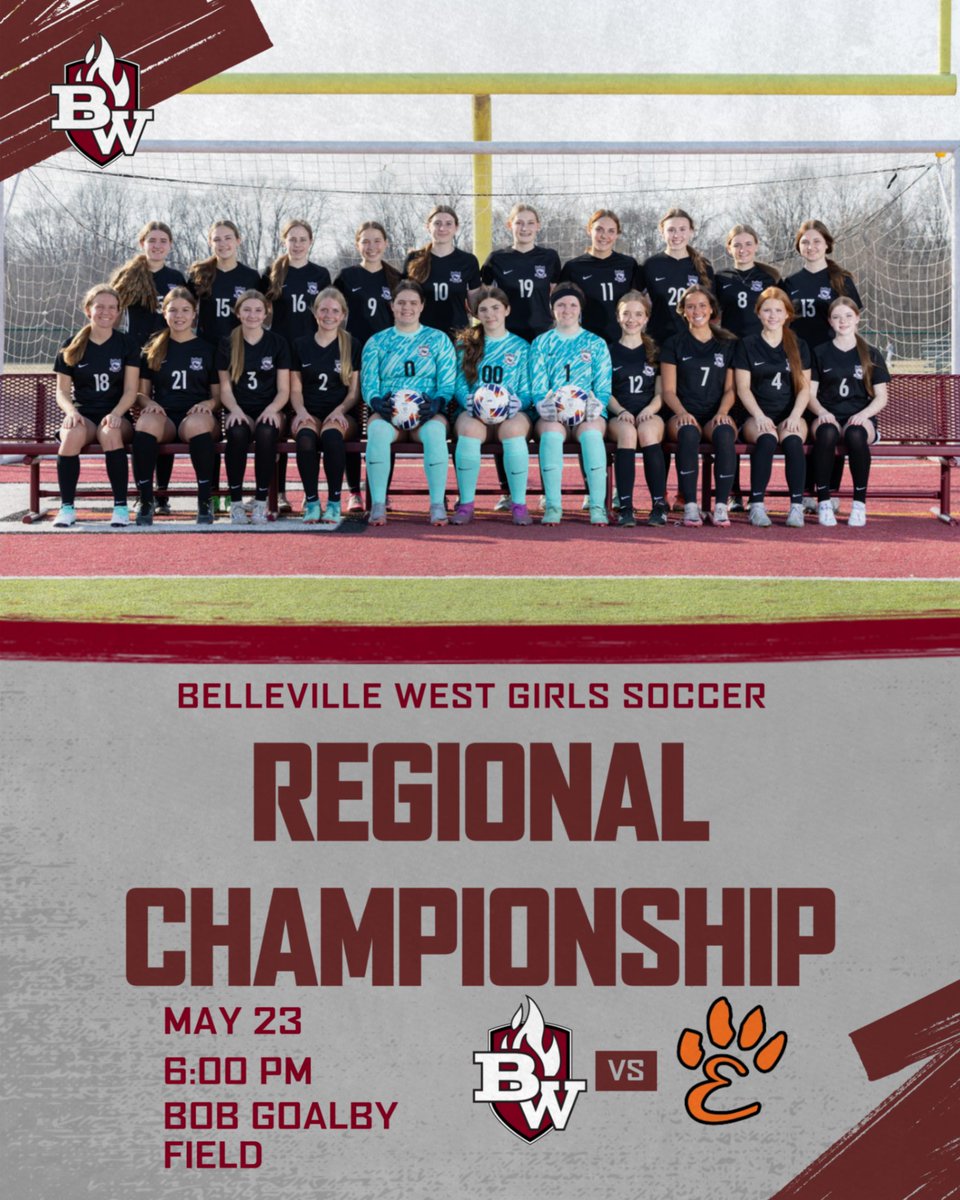 BWestAthletics's tweet photo. Good luck to @BWGirlsSoccer today as they play Edwardsville for the Regional Championship at Belleville West. Game time is 6:00 pm. #LETSGOMAROONS @MaroonMadnezz https://t.co/AlZWay5BTk