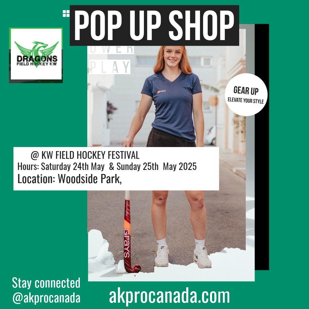 AKPROCanada's tweet photo. 🎉 🏑 We're popping up at Woodside Park! Visit our AKPRO Canada Pop-Up shop on-site starting 9am Saturday through most of Sunday. Find your next favorite stick!"

#akprocanada #akproamazing #fieldhockey #popupshop #shoplocal #popup #hockeygear #weekendvibes #fieldhockeygear https://t.co/9IJ2NrdK5z