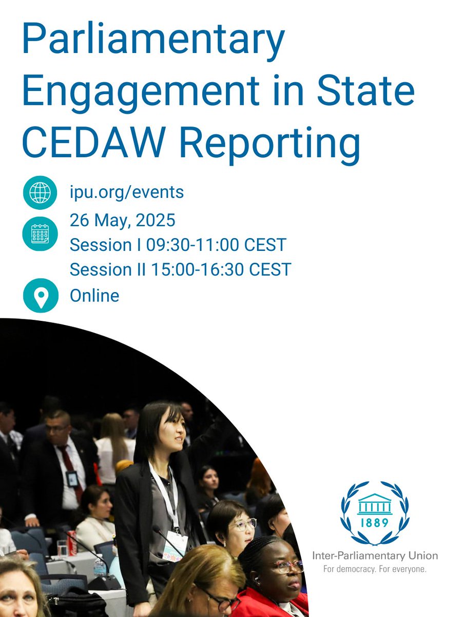 Has your parliament recently been reviewed, or is it scheduled for review by the Committee for the Elimination of Discrimination against Women?

#IPU is hosting sessions for #parliaments to support efforts to implement #CEDAW into processes.

📅26 May
➡️ipu.org/event/parliame…