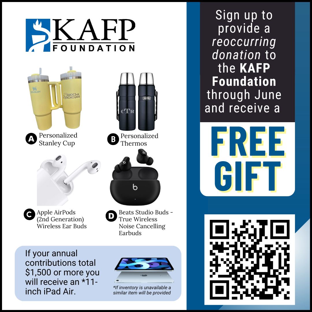 The KAFP Foundation is excited to launch its donation drive, running through June 30! Visit kafponline.org/give and click the "Make it a reoccurring monthly gift" box.
