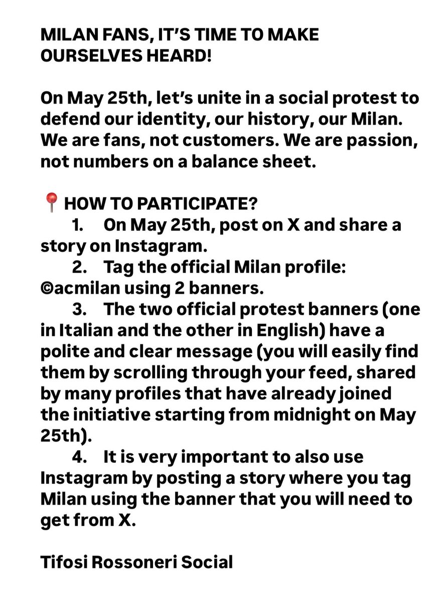 MilanSpace_03's tweet photo. 🚨 #ContestazioneSocial 🇮🇹: 

Chiediamo l’aiuto di tutti , nel diffondere questo tweet ed aderire , per amore del nostro #ACMilan 

🚨 #SocialProtest 🇬🇧 : 

 We ask for everyone’s help in spreading this tweet and joining the cause, for the love of our #ACMilan 

👇🏻 https://t.co/dSMQyot7t0