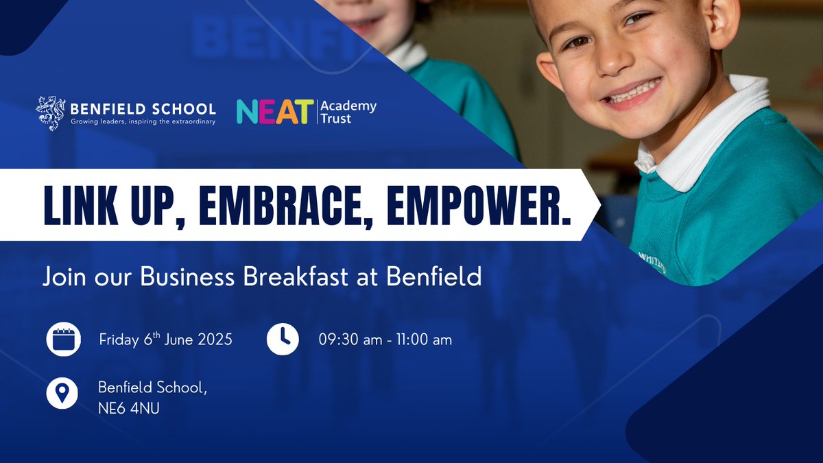 We invite you to the NEAT Business Breakfast on June 6th, at Benfield School! Let's come together to create opportunities for Work Experience and SEND pupils. Register now to assist our pupils in acquiring the skills that employers are looking for: shorturl.at/JYhC7