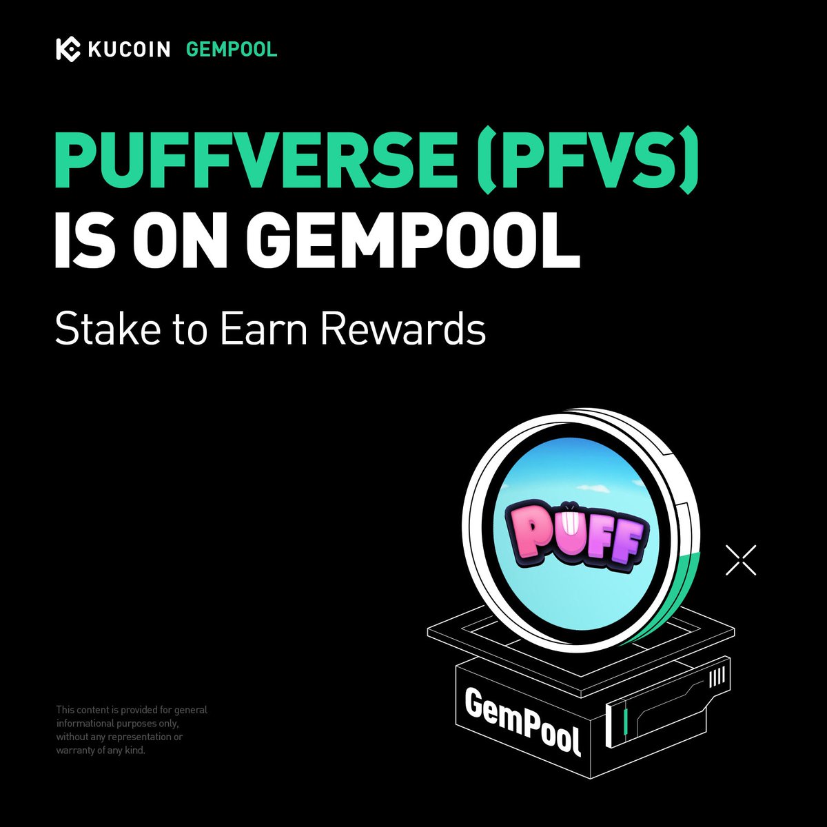 kucoincom's tweet image. 🌟 @Puffverse joins #KuCoinGemPool!

Users can now stake $KCS, $USDT, or PFVS to earn $PFVS tokens.
New users who join KuCoin after May 23, 16:00 (UTC) and complete KYC get access to the exclusive USDT pool.

Explore the metaverse and earn as you go.
👉 kucoin.com/gempool?utm_so…
