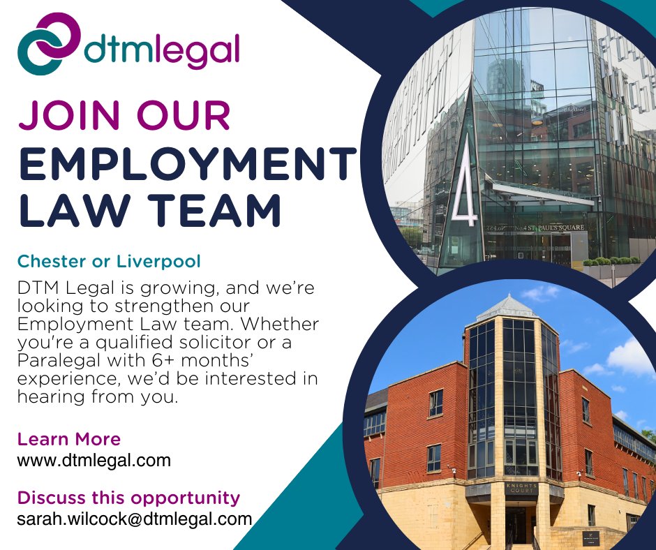 We're expanding our Employment Law team!

Whether you're a qualified solicitor or a Paralegal with 6+ months’ experience, we’d love to hear from you.

Learn more by visiting: dtmlegal.com/careers-at-dtm…