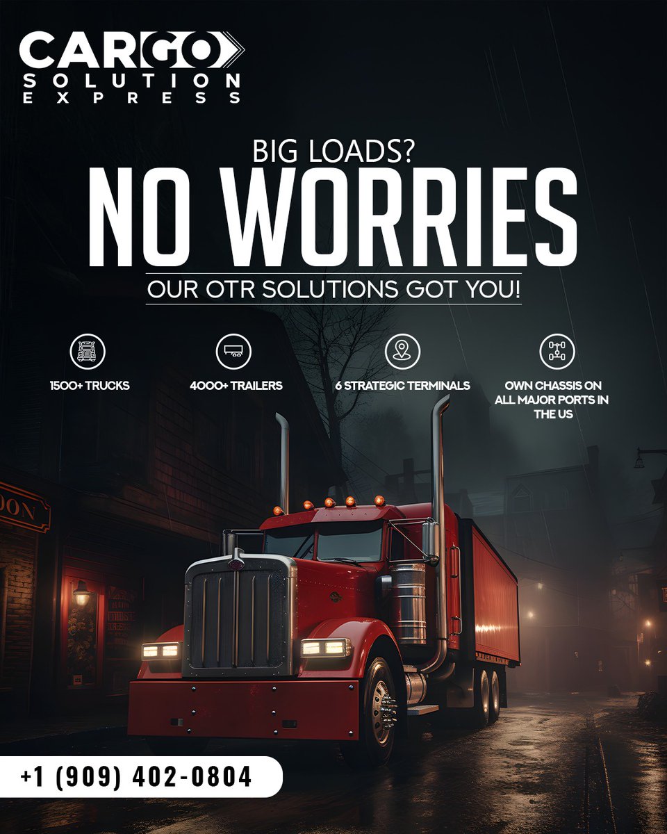 cargosolution1's tweet photo. With a robust fleet of 1500+ trucks, 4000+ trailers, 6 strategically located terminals, and our own chassis at all major U.S. ports, we’ve got the infrastructure and experience to manage any volume, any time. 🚛🌎

#freightsolutions #SupplyChainManagement #supplychainsolutions https://t.co/DW3jmeMXgc
