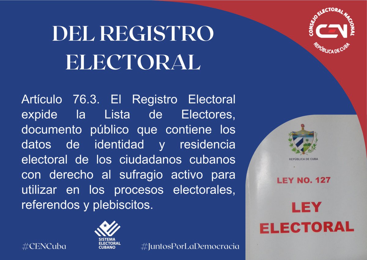 Elecciones_Cuba's tweet photo. #CENCuba 🇨🇺 Registró Electoral ¿Qué expide? https://t.co/udOu2iYkxo
