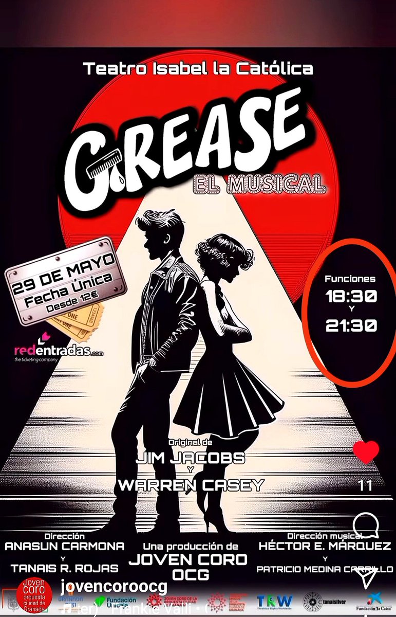 Federación de Coros de Granada (@corosgranada) on Twitter photo Aún quedan disponibles entradas (a través de <a href="/redentradas/">redentradas.com</a>) para el espléndido montaje del musical #Grease, que uno de nuestros coros, el <a href="/jovencoroocg/">Joven Coro de la OCG</a> , pondrá en el escenario del Teatro Isabel la Católica en dos sesiones el próximo 29 de MAYO. ¡No sé lo pierdan!
#Coros Aún quedan disponibles entradas (a través de <a href="/redentradas/">redentradas.com</a>) para el espléndido montaje del musical #Grease, que uno de nuestros coros, el <a href="/jovencoroocg/">Joven Coro de la OCG</a> , pondrá en el escenario del Teatro Isabel la Católica en dos sesiones el próximo 29 de MAYO. ¡No sé lo pierdan!
#Coros