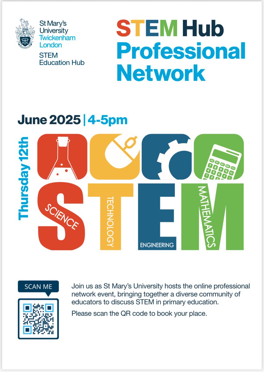 Janine Bell (née Pavlis) (@janinepavlisdt) on Twitter photo 🔊 Join us for the 3rd <a href="/TeachStMarys/">Teach St Mary's</a> STEM Network!
🗓️ Thurs 12 June | 🕓 4-5pm | 💻 Online
We’ll explore voice in STEM - ensuring all subjects are heard through integrated science, computing, D&T and maths. 📩 DM to sign up or scan the QR code! 🔊 Join us for the 3rd <a href="/TeachStMarys/">Teach St Mary's</a> STEM Network!
🗓️ Thurs 12 June | 🕓 4-5pm | 💻 Online
We’ll explore voice in STEM - ensuring all subjects are heard through integrated science, computing, D&T and maths. 📩 DM to sign up or scan the QR code!