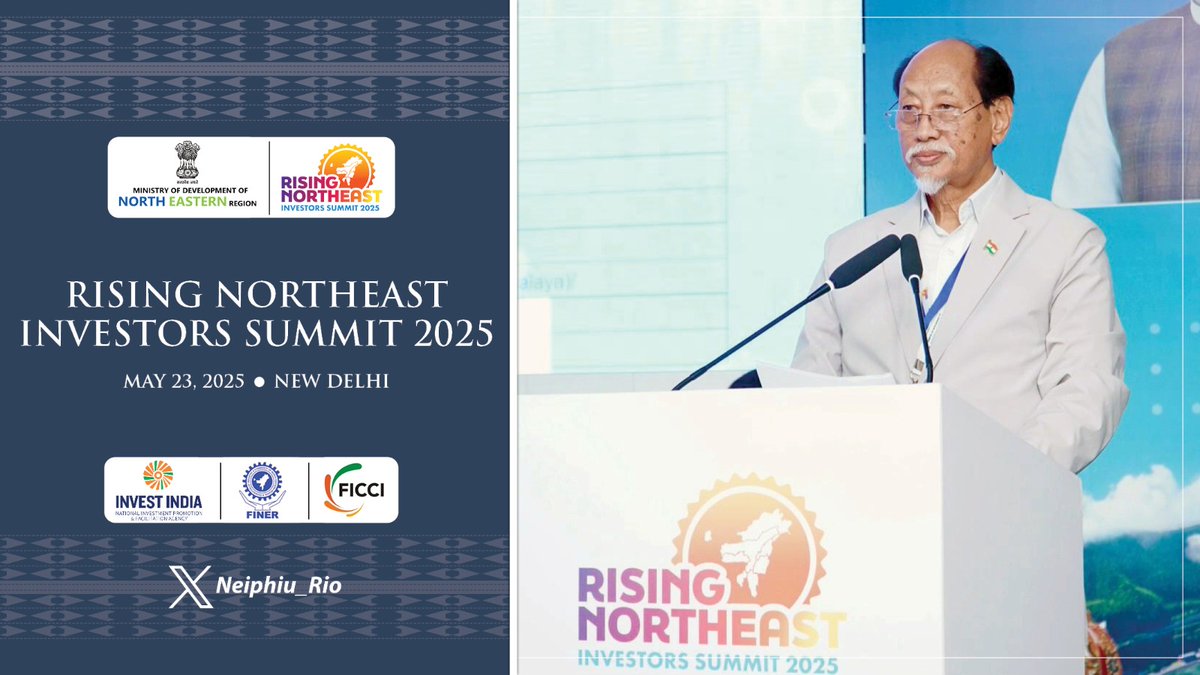Neiphiu_Rio's tweet photo. Addressed the Rising Northeast Investors Summit 2025 on 'Threads of Heritage: Textiles, Handlooms &amp; Handicrafts in Focus'. This gathering is more than business, it's a celebration of a living legacy, weaving tradition &amp; opportunity, &amp; a tribute to the Region's culture &amp; potential https://t.co/0BkBIqdX0m