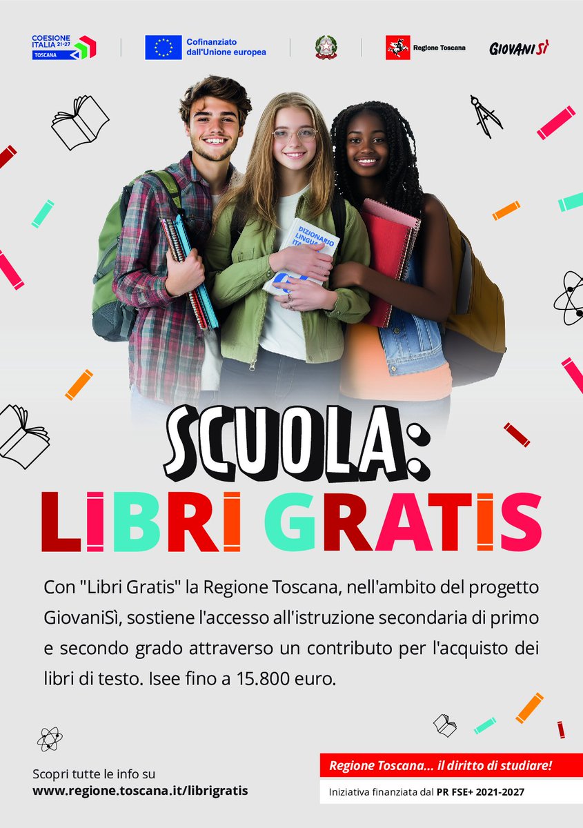 LIBRI GRATIS

Ancora pochi giorni per accedere a "Libri Gratis" per l'anno scolastico 2025/2026.

SOSTITUISCE il vecchio Pacchetto Scuola.

Scadenza:
➡️ 28/05/2025

Info e iscrizione:
👉 comune.pienza.si.it/novita/libri-g…
👉 regione.toscana.it/-/librigratis 

<a href="/regionetoscana/">Regione Toscana</a> 
<a href="/giovanisi/">giovanisi</a>