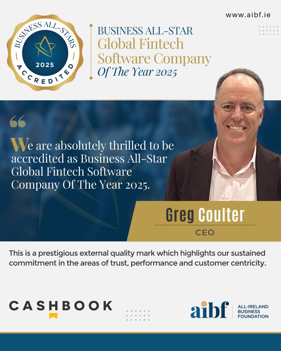 With thanks to the <a href="/aibfallstars/">All-Ireland Business Foundation</a> - Cashbook are delighted to have won the Business All-Star Global Fintech Software Company of the Year 2025! Thanks to everyone at the All-Ireland Business Foundation.

#businessallstars
