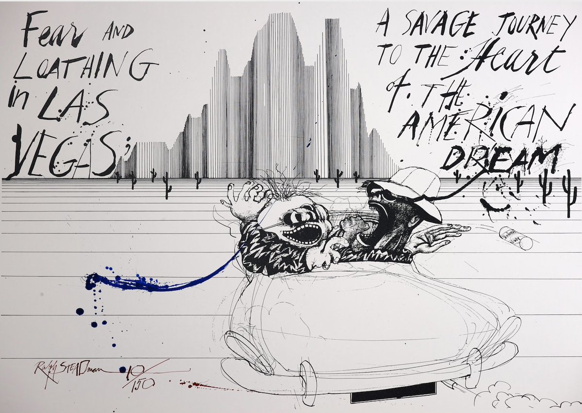 SteadmanArt's tweet image. &quot;No sympathy for the devil; keep that in mind. Buy the ticket, take the ride...and if it occasionally gets a little heavier than what you had in mind, well...maybe chalk it up to forced consciousness expansion: Tune in, freak out, get beaten.” - HST

#RoadTripDay #FearAndLoathing