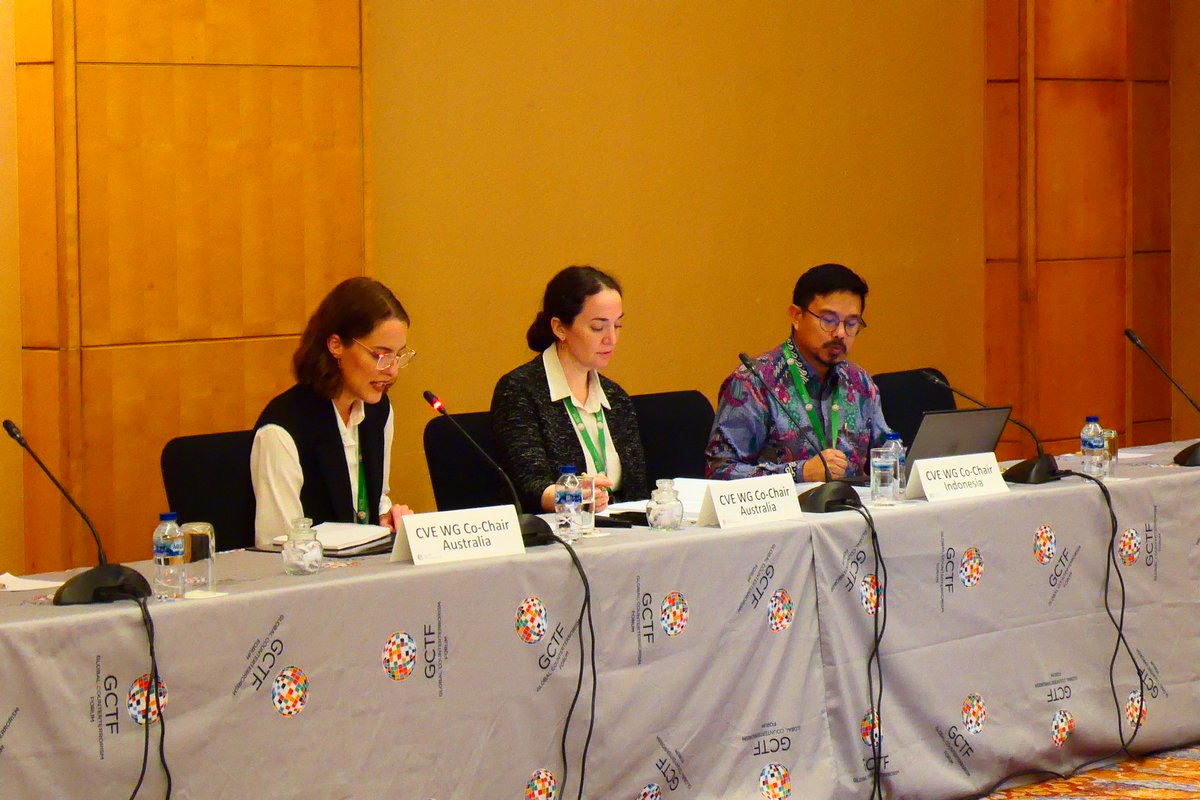 Global Counterterrorism Forum (@thegctf) on Twitter photo Co-Chairs 🇦🇺<a href="/dfat/">Department of Foreign Affairs and Trade 🇦🇺</a> + 🇮🇩<a href="/MoFA_Indonesia/">MoFA of Indonesia</a> of the #CounteringViolentExtremistism Working Group convened an in-person workshop to discuss the rehabilitation and reintegration of violent extremists and terrorists in prison. #CVE #CT
👉thegctf.org/What-we-do/New… Co-Chairs 🇦🇺<a href="/dfat/">Department of Foreign Affairs and Trade 🇦🇺</a> + 🇮🇩<a href="/MoFA_Indonesia/">MoFA of Indonesia</a> of the #CounteringViolentExtremistism Working Group convened an in-person workshop to discuss the rehabilitation and reintegration of violent extremists and terrorists in prison. #CVE #CT
👉thegctf.org/What-we-do/New…