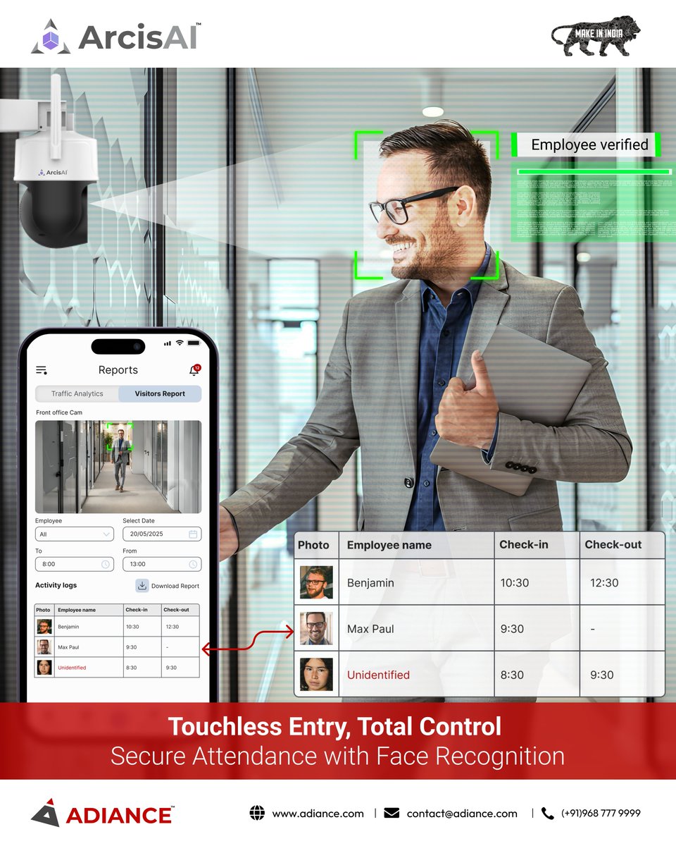 adiancetech's tweet photo. 🛡️ Secure entry made simple with ArcisAI
Face recognition for touchless check-ins &amp; real-time logs.
#ArcisAI #AI #FaceRecognition #Adiance #WorkplaceSecurity https://t.co/QheknTgjOG