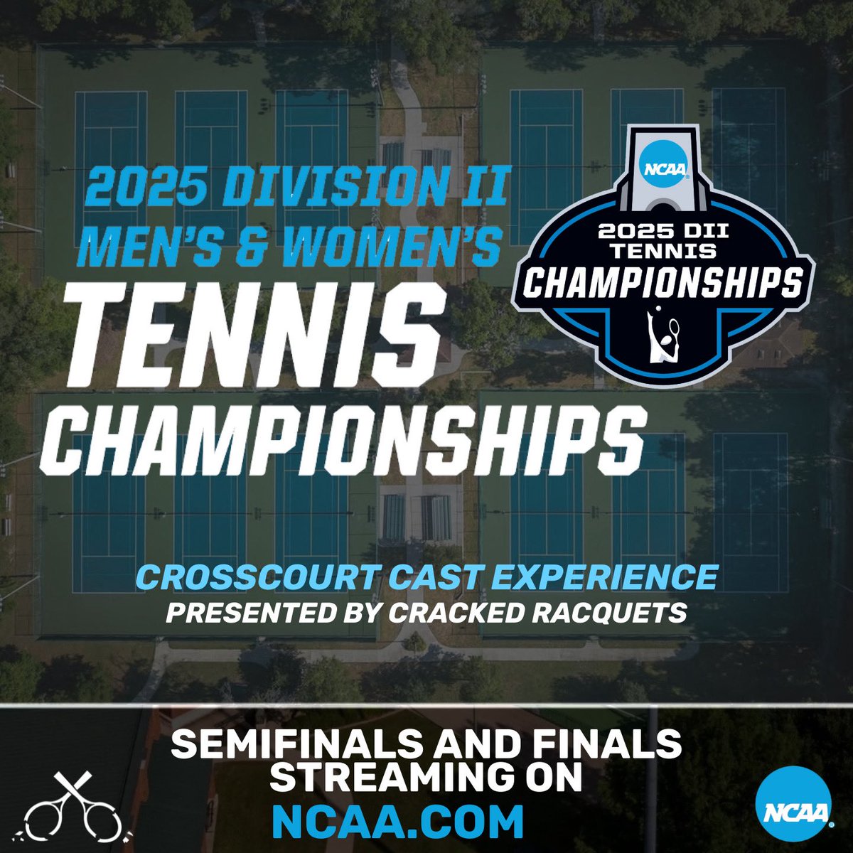 Cracked Racquets ® (@crackedracquets) on Twitter photo NCAA DII Men’s Tennis Championships at Sanlando Park - Final Four Friday
Join <a href="/BryanFenley/">Bryan Fenley</a> today at 9am EST for our <a href="/CrossCourt_Cast/">CrossCourt Cast</a> coverage:
#1 Valdosta St. vs. #4 Lubbock Christian
#3 UT Tyler vs. #7 Washburn
📺: ncaa.com/video/tennis-m…
🎥: Powered by <a href="/PlaySight/">playsight</a> NCAA DII Men’s Tennis Championships at Sanlando Park - Final Four Friday
Join <a href="/BryanFenley/">Bryan Fenley</a> today at 9am EST for our <a href="/CrossCourt_Cast/">CrossCourt Cast</a> coverage:
#1 Valdosta St. vs. #4 Lubbock Christian
#3 UT Tyler vs. #7 Washburn
📺: ncaa.com/video/tennis-m…
🎥: Powered by <a href="/PlaySight/">playsight</a>