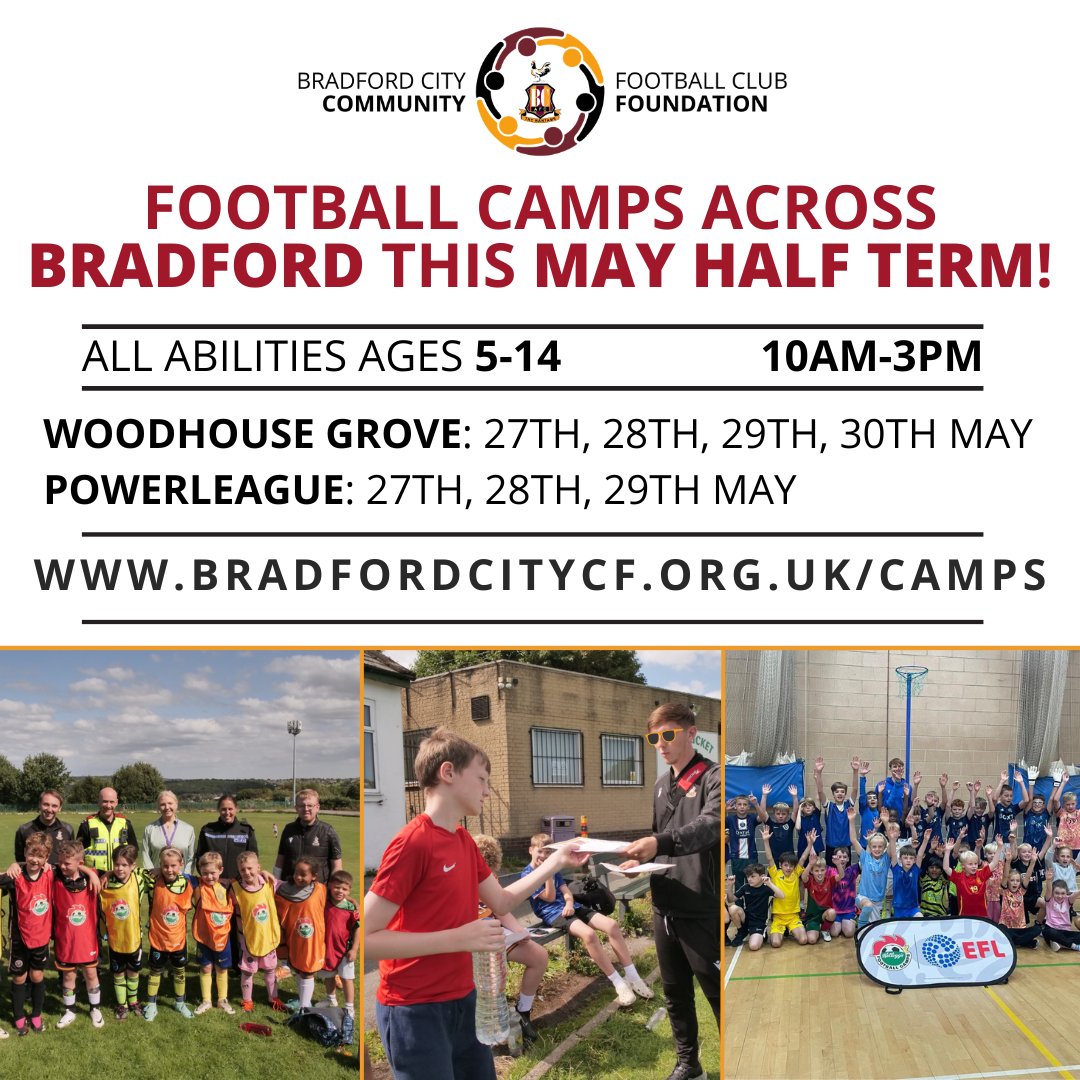 😎 | #FootballCamps

Our world-famous football camps are back on TUESDAY 🥳⚽️

Places are still available - all abilities welcome to join us for four days of footballing action, across two venues 👇

Get it booked: bradfordcitycf.org.uk/camps

#BCAFC