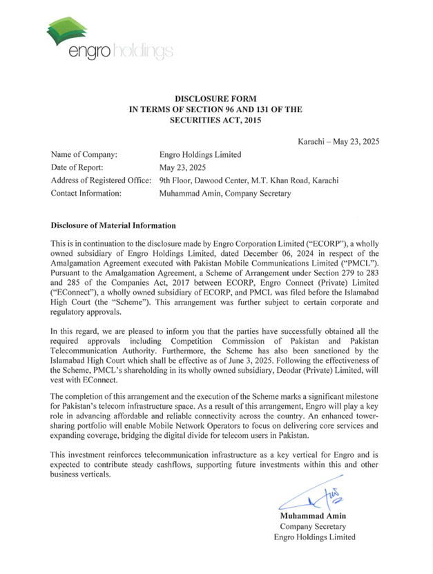 AdeelAfzal06's tweet photo. 📈 Engro Holdings secures all approvals for its telecom amalgamation with PMCL, effective June 3, 2025. This strategic move taps into Pakistan’s growing digital infrastructure, expecting stronger cash flows and long-term value creation. 🏗️📶
#EngroH #PMCL https://t.co/pJs5c5Qt7B