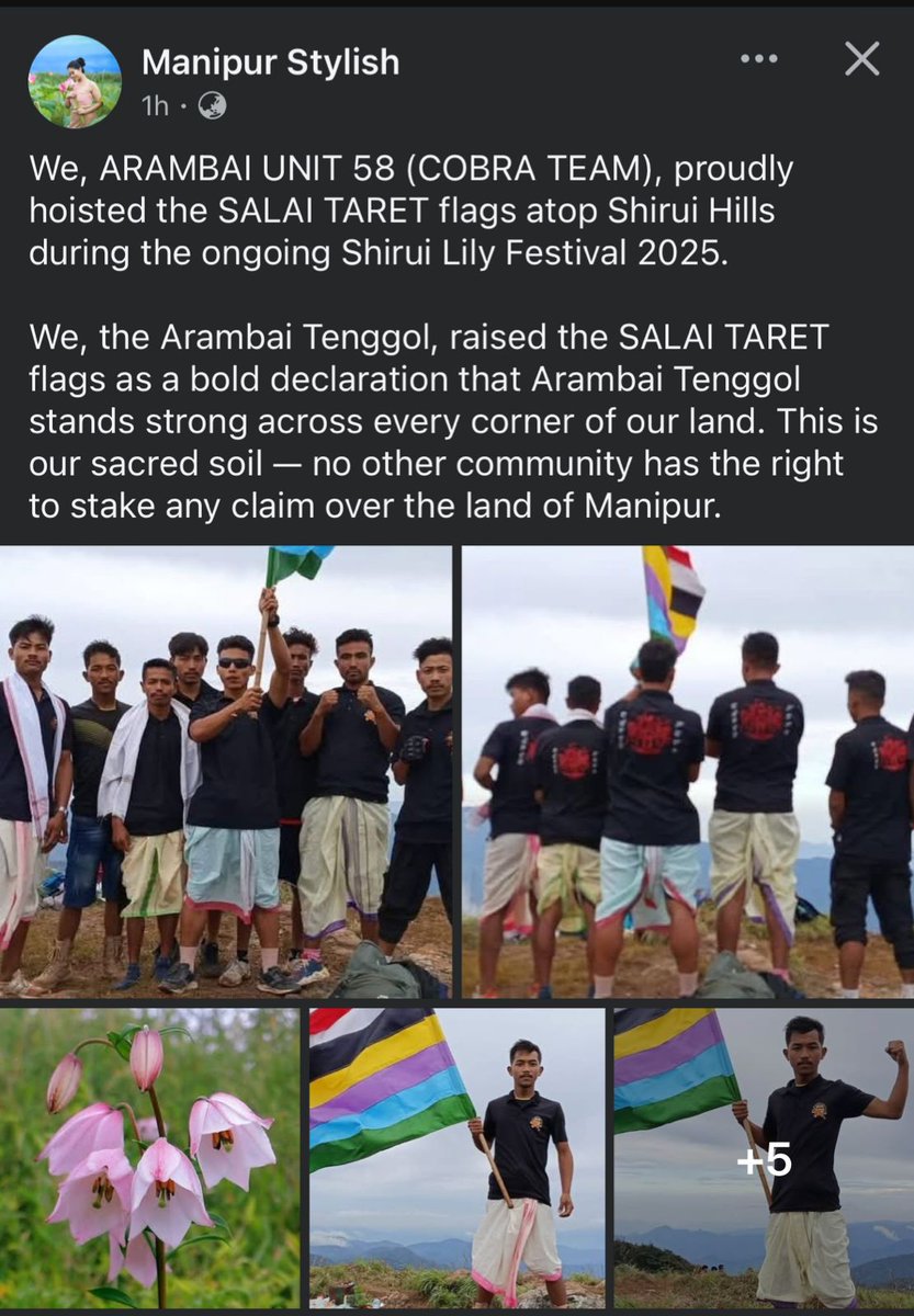 chikimtoday's tweet photo. Does the land of Ukhrul rightfully belong to the Meiteis or the Tangkhuls?
Arambai Tenggol hoisted the SALAI TARET flag on Ukhrul's Shirui Hills-aclear message: Meitei heritage runs deep in these lands. But will the Tangkhuls accept this truth?
@ukhrultimes @ImphalFreePress https://t.co/9j48WBtgIn