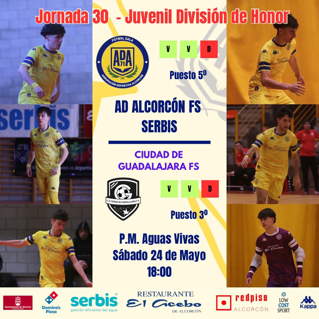 ADAlcorconFS's tweet photo. | JUVENIL DIVISIÓN DE HONOR |
Último de liga para los chicos del #JDH que buscarán la victoria para cerrar la temporada
🆚 @Ciudaddeguadafs
📅 Sábado 24 de Mayo
⌚️ 18:00
🏟️ P.M. Aguas Vivas
#123Alcorcón
#ConelCorazónenlaPista💛 https://t.co/NB7EXGEnpa