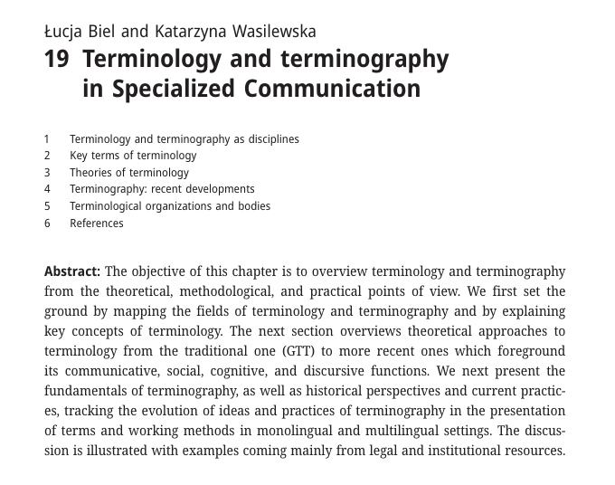 Delighted to contribute a chapter on Terminology and Terminography together with Kasia Wasilewska to the remake of the iconic Handbook of Specialised Communication, a resource I relied on a lot in the past.

Congratulations to the editors: Th. Roelcke, R. Breeze and J. Engberg!