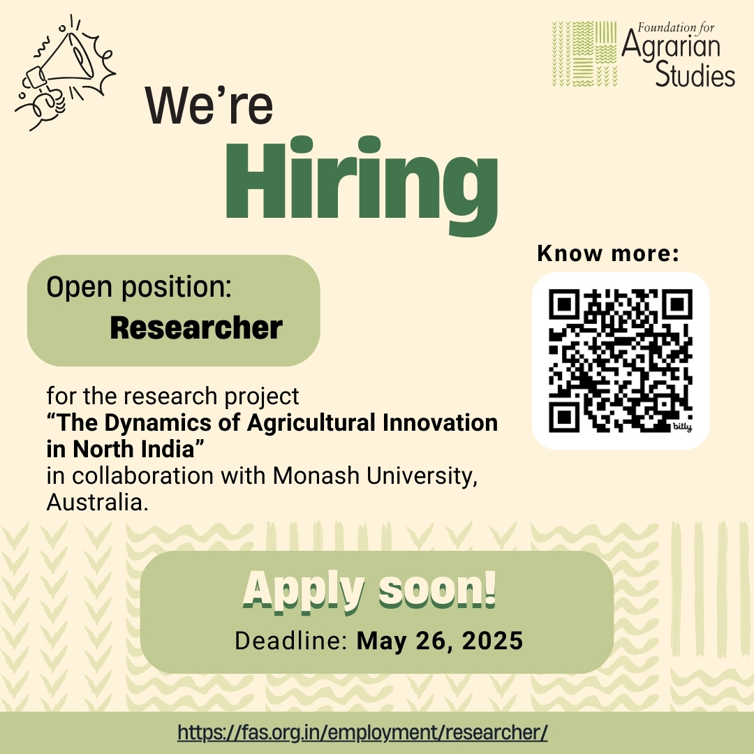 fasagristudies's tweet photo. 📢WE ARE HIRING📢

FAS is looking to hire a Researcher to work from its Bengaluru office.

The employment duration is 18 months (extendable by six months based on performance).

Joining date: Immediate

Application deadline: May 26, 2025

APPLY SOON!

For more details: https://t.co/CJAB1kb00u