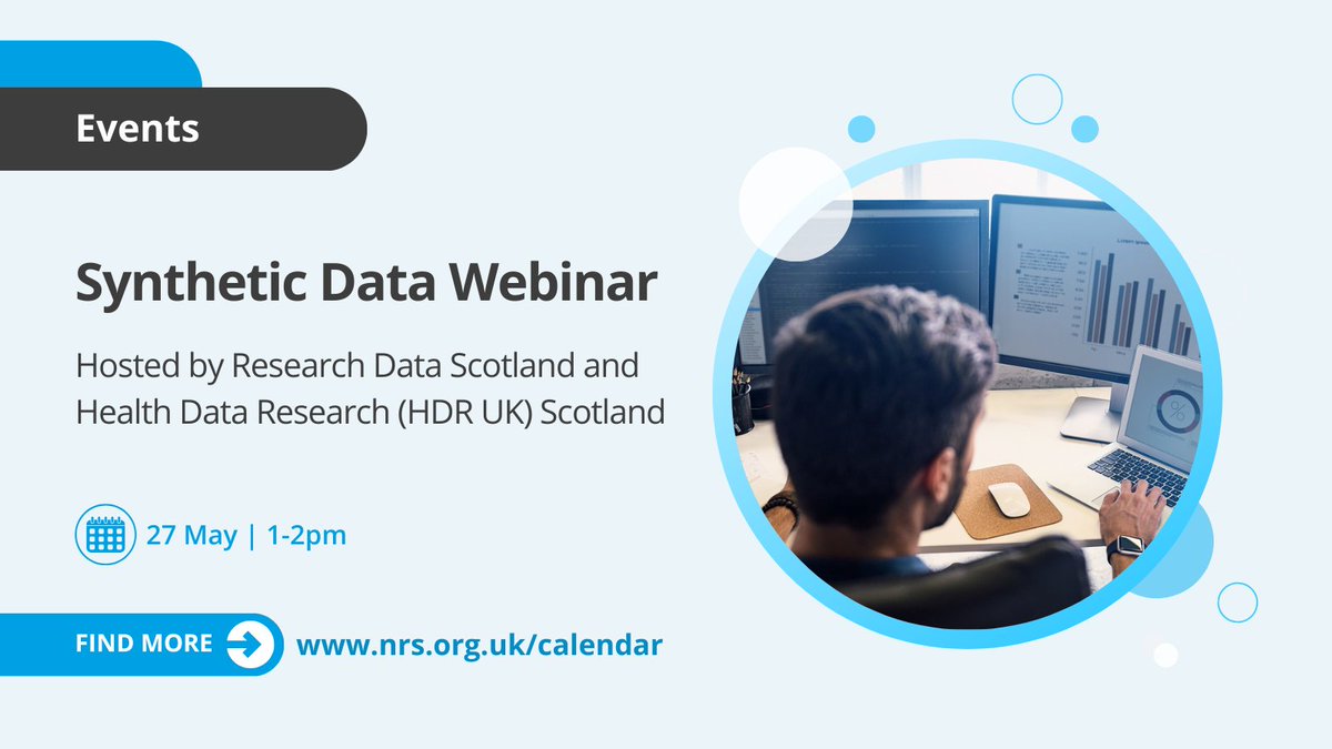 NHS Research Scotland (@nhsresearchscot) on Twitter photo Are you interested in learning more about synthetic data?
<a href="/RDS_Scotland/">Research Data Scotland</a> and <a href="/HDR_UK/">Health Data Research UK (HDR UK)</a> Scotland are hosting a free webinar on Tuesday 27th May.
Register to attend 🔗 nhsresearchscotland.org.uk/calendar/synth… Are you interested in learning more about synthetic data?
<a href="/RDS_Scotland/">Research Data Scotland</a> and <a href="/HDR_UK/">Health Data Research UK (HDR UK)</a> Scotland are hosting a free webinar on Tuesday 27th May.
Register to attend 🔗 nhsresearchscotland.org.uk/calendar/synth…