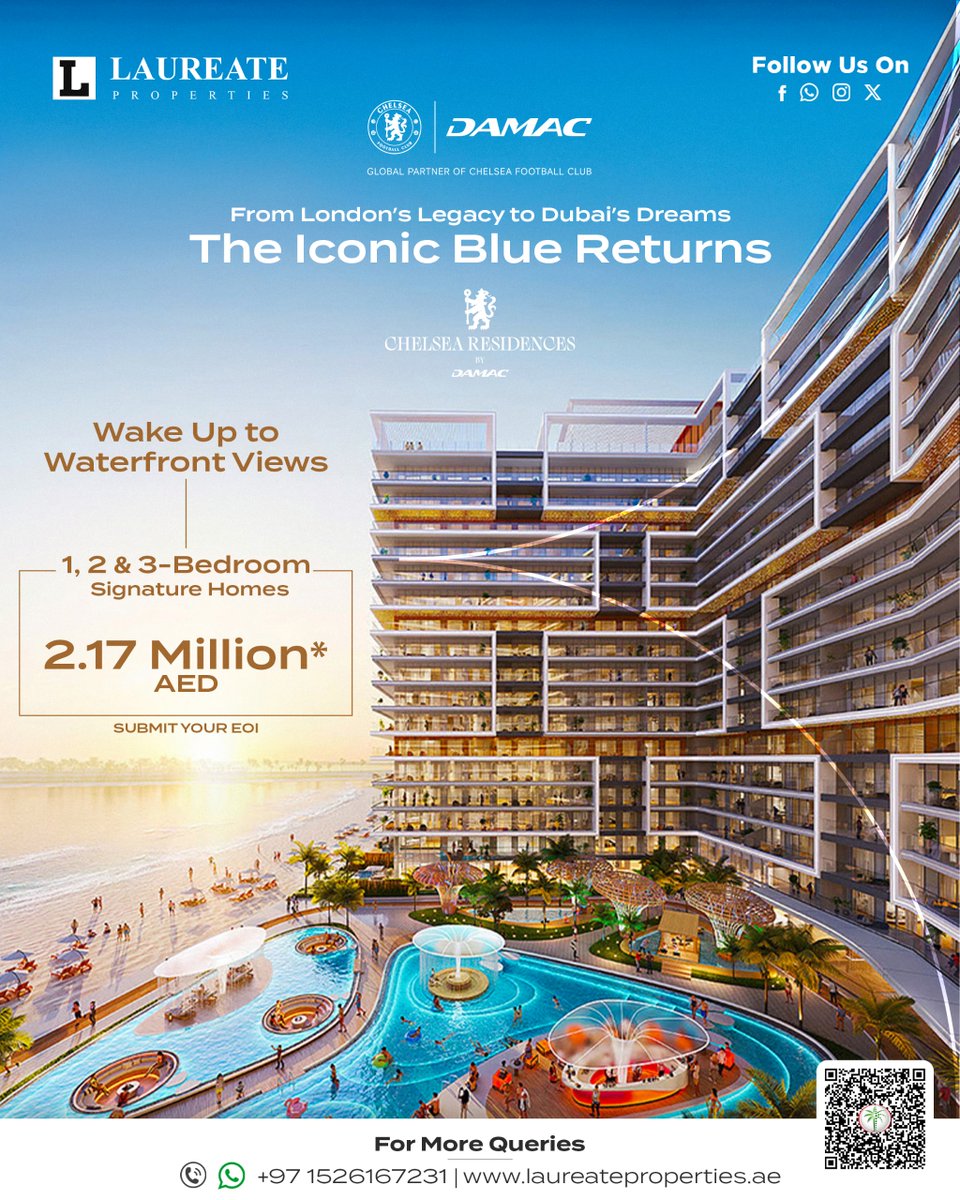 LaureateProps's tweet photo. Dubai is building dreams while the rest of the world debates recession.Own a Chelsea-branded home from AED 2.17M.

#LaureateProperties #DubaiRealEstate #ChelseaResidences #InvestinDubai #DubaiLuxuryLiving #DubaiRealEstate #InvestinDubai https://t.co/mfcRKvnk28