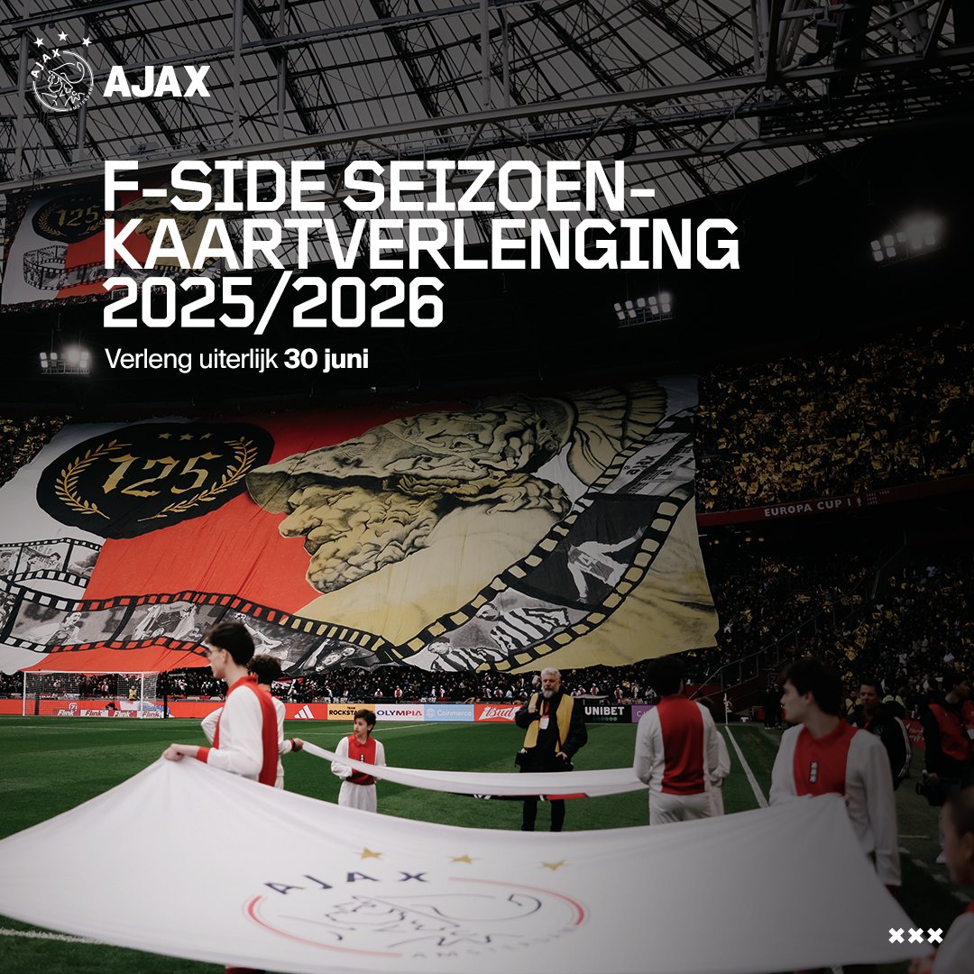 Seizoenkaarthouders van de F-side kunnen vanaf vandaag t/m 30 juni verlengen!  Lees hier meer info over de verlenging en de opkomstplicht👉ajax.ms/Seizoenkaartve…