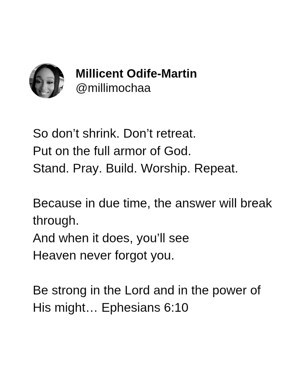 Millimochaa's tweet photo. If you have been called to lead, build, and influence in any industry, understand that the opposition you face isn’t always visible.

But know this

Heaven hears
God responds
And angels fight on your behalf https://t.co/8Egmbogzso