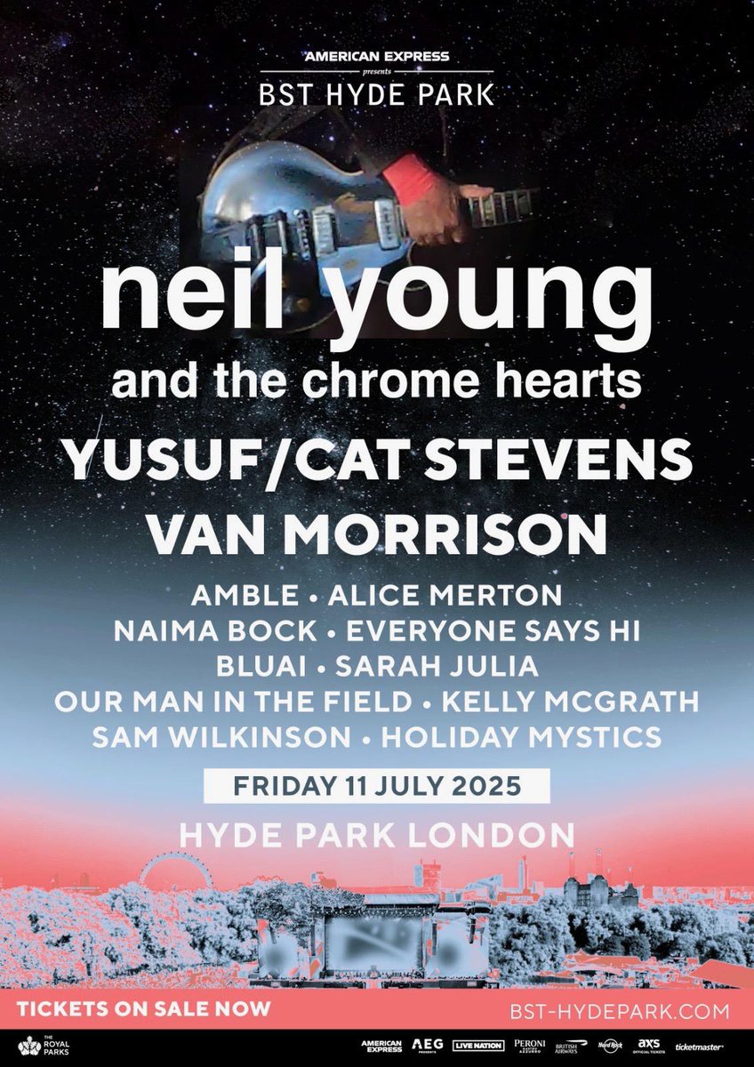 Once again. Unbelievably buzzing to announce supporting <a href="/Neilyoung/">Neil Young</a>. This time at <a href="/BSTHydePark/">BST Hyde Park</a> in London.