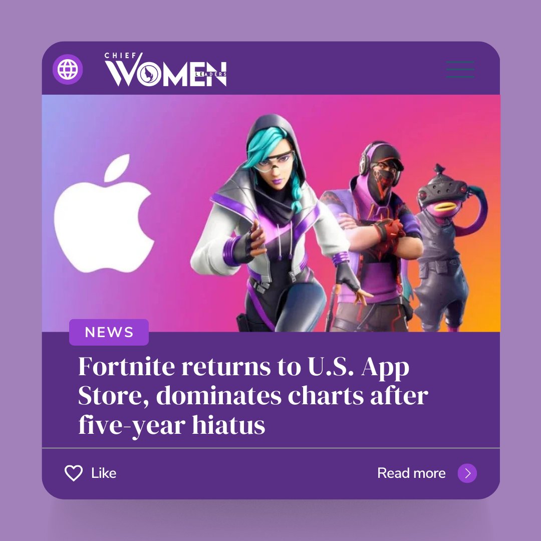 chiefwomenmag's tweet photo. Fortnite returns to U.S. App Store, dominates charts after five-year hiatus
Read More: https://t.co/2l6CyY2ShK
#EpicGames #Apple #Fortnite #AppStore #TechLawsuit #Monopoly #InAppPurchases #TechNews #Innovation #AppEconomy #DigitalMarket https://t.co/rvyWg9dNeO
