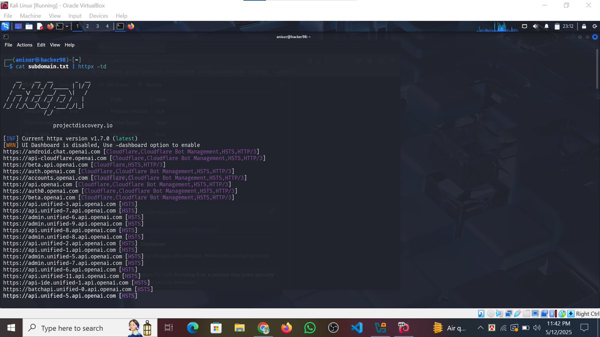 whoami_anisur's tweet image. Task for #Class15

Name - Anisur Rahman
Task 15 is complete.

Topic: Active Recon with httpx
Tool Used: HTTPX

Mentor: @SakibZisan 
Founder of @Bytecapsule

#Bytecapsule #Mission2025 #Task15 #EthicalHacking