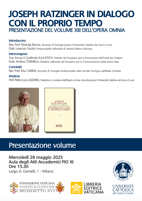 🗓️ mercoledì 28 maggio
🕞 15.30
📍Milano, <a href="/Unicatt/">Università Cattolica</a>
Presentazione del volume XIII dell'OPERA OMNIA di JOSEPH RATZINGER contenente tutte le interviste che Benedetto XVI ha consegnato alla stampa a partire dal 1969 diverse delle quali mai comparse o tradotte in italiano 👇
