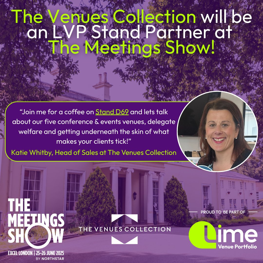 AHintOfLimeVP's tweet photo. @TheVenuesCollec  are joining us at @MeetingsShow!
 
✅ Register to attend the show: https://t.co/f45EAjCneX and be sure to book an appointment with LVP and our stand partners!

Find out more about The Venues Collection here: https://t.co/7F4mAzXnv5 https://t.co/mgvK2pFJCe