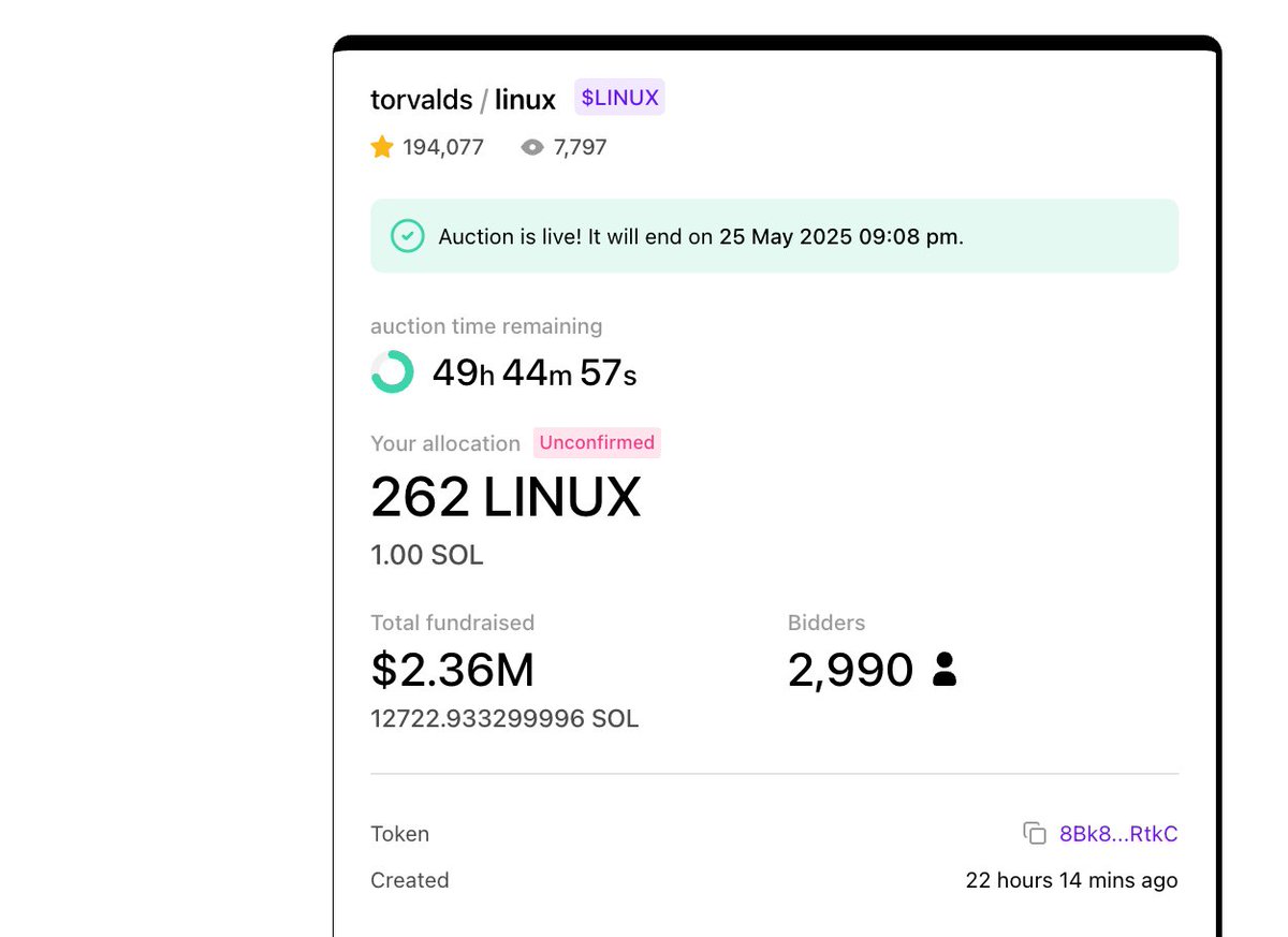 $LINUX 的預售進度遠沒有想象中的快，估計大盤不好很多人選擇了退款觀望，做最後階段衝刺。