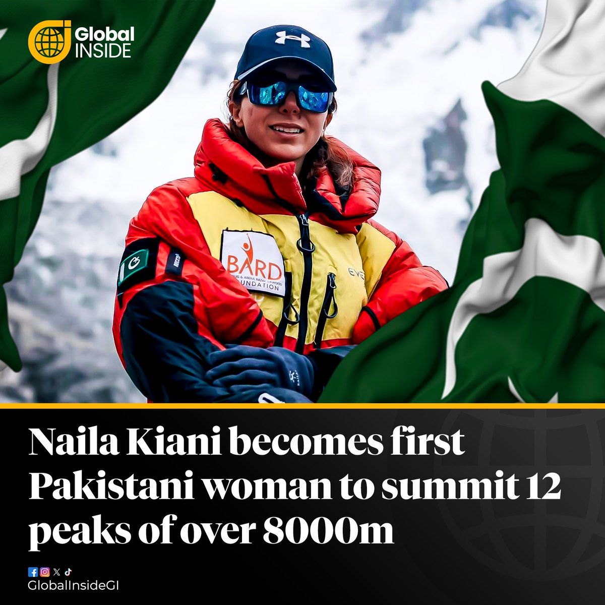 GlobalInsideGI's tweet photo. Pakistani mountaineer Naila Kiani reached the summit of Mount Kanchenjunga (8,586 meters) on Friday night, becoming the first Pakistani woman to climb 12 of the world’s 14 highest peaks above 8,000 meters.

#Pakistan @NailaKiani https://t.co/Fmw7JDpGq9