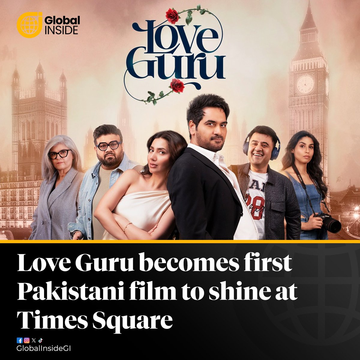 GlobalInsideGI's tweet photo. The upcoming romantic comedy Love Guru, starring Mahira Khan and Humayun Saeed, made history as its trailer lit up the iconic Times Square in New York. It is the first Pakistani film to receive this honour. 

#loverrukk #mahirakhan https://t.co/jJQMTkUGci