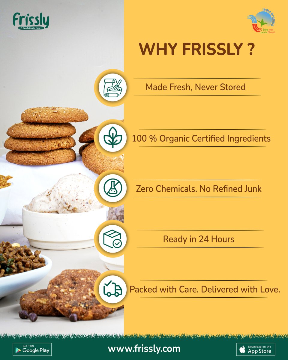 Frissly247483's tweet image. Why Frissly?
Because you deserve food that’s made fresh, not just packaged pretty.
💚 100% Organic Certified
🚫 Zero Chemicals. No Refined Junk.
🕒 Ready in 24 Hours.

#Frissly #CleanEatingIndia #MadeFreshDaily #OrganicCertified #NoPreservatives #NoRefinedJunk