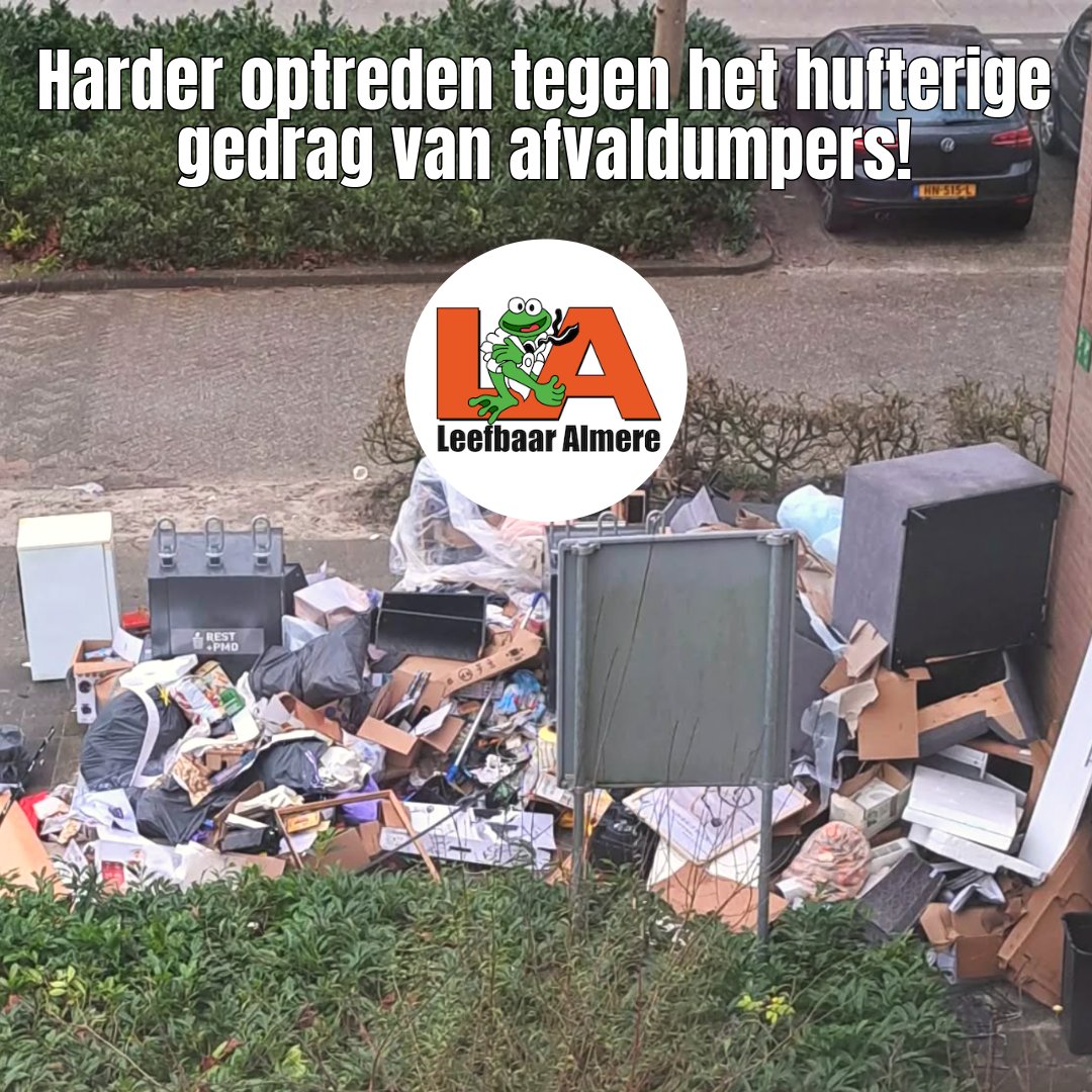 Genoeg is genoeg: harde aanpak afvaldumping in Almere!

Onze wijken verdienen beter dan zakken vuilnis naast containers, gedumpt grofvuil en troep in het groen. Leefbaar Almere stelt voor om dit asociale gedrag keihard aan te pakken met een lik-op-stukbeleid. Geen waarschuwingen