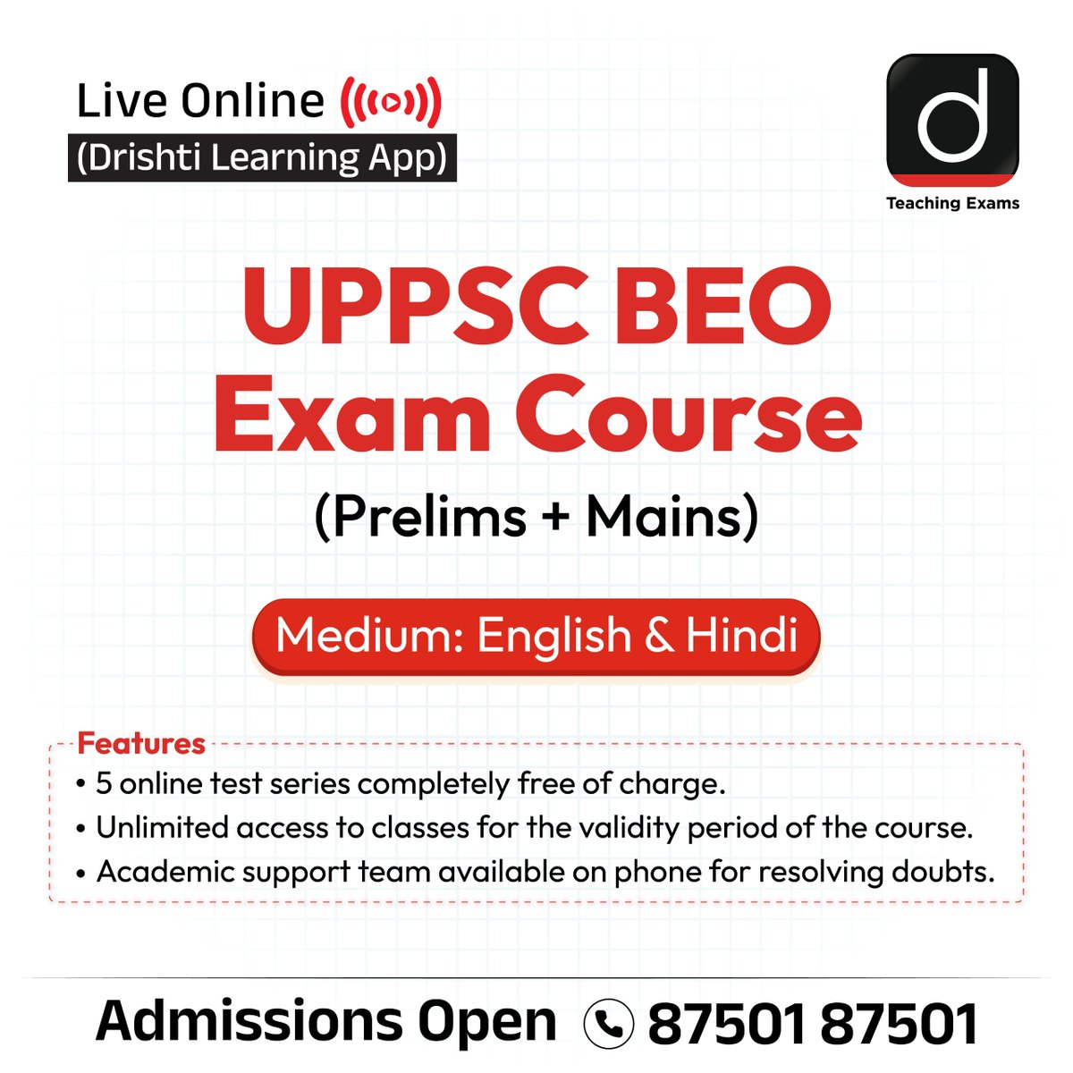 Drishtiteaching's tweet image. UPPSC BEO Exam Course
 .
For More Information: drishti.xyz/teaching-onlin… 
.
Contact: 87501 87501

#UPPCS #BEO #Foundationbatch #OnlineCourse #DrishtiTeachingExams