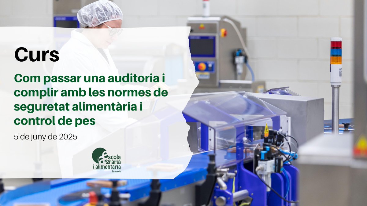 Escola Agrària i Alimentària de l'Empordà (@eaemporda) on Twitter photo 📏🔍Vols estar preparat per a una auditoria en seguretat alimentària? En aquest curs coneixerem els punts crítics en auditoria, control de pes i cossos estranys, amb pràctica inclosa al Barcelona Test Center de <a href="/mettlertoledo/">METTLER TOLEDO</a>.
agora.xtec.cat/eaemporda/wp-c… #EAEmpordà 📏🔍Vols estar preparat per a una auditoria en seguretat alimentària? En aquest curs coneixerem els punts crítics en auditoria, control de pes i cossos estranys, amb pràctica inclosa al Barcelona Test Center de <a href="/mettlertoledo/">METTLER TOLEDO</a>.
agora.xtec.cat/eaemporda/wp-c… #EAEmpordà
