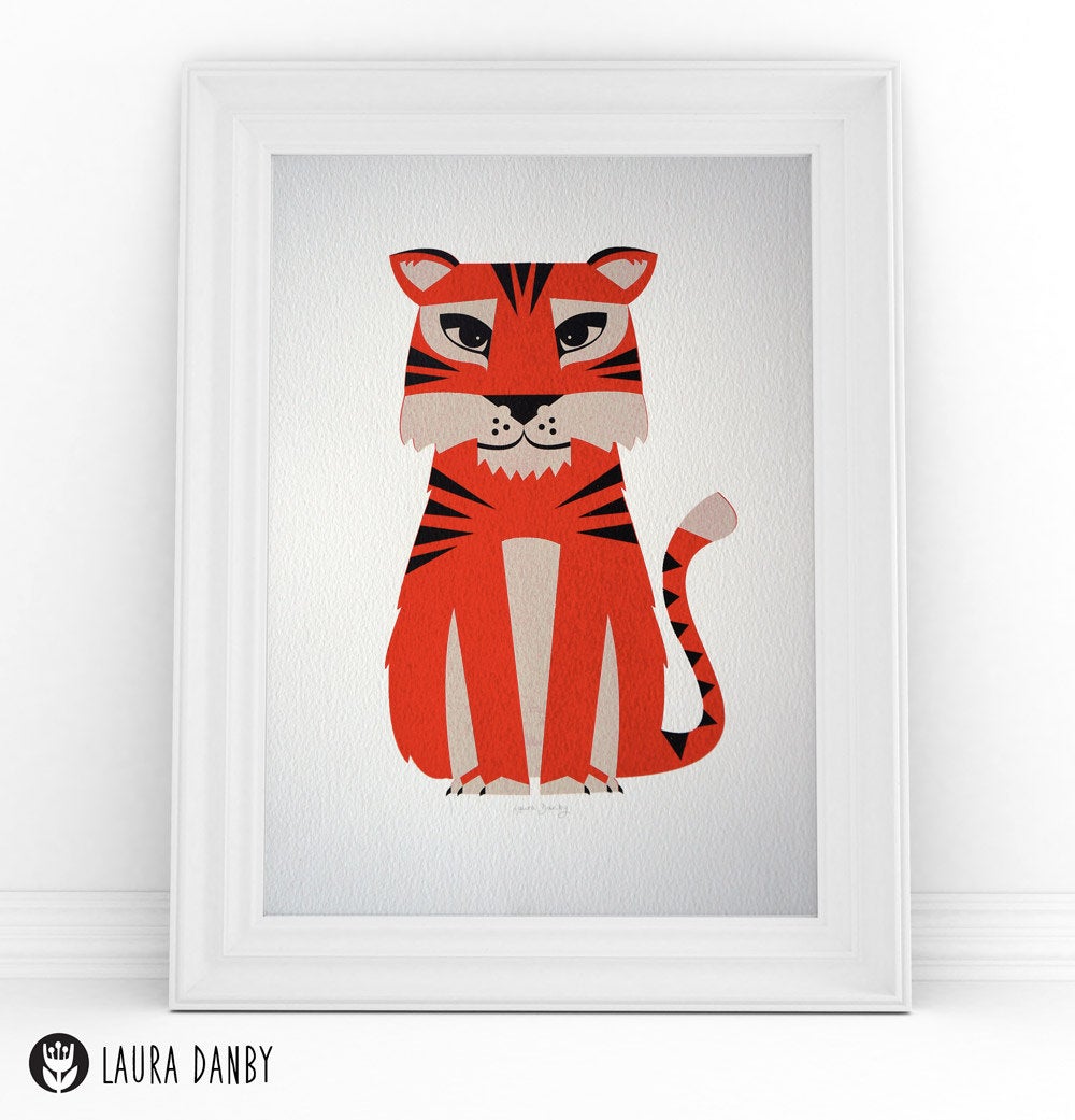 Tiger Print, Tiger Poster, Jungle Animal Screen Print, Scandinavian Kids Design, Childrens Nursery Wall Art, Gift for Kids, Retro Tiger Gift tuppu.net/9ccd1d2b #Firsttmasster #UKCrafters #EarlyBiz #UKGiftHour #ShopIndie #KraftSpace #Scandinavian_design
