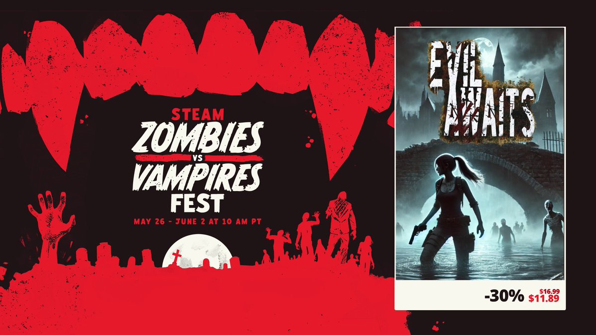 ChaiGamesDev's tweet photo. Bring on the Zombies! 🧟
Evil Awaits is participating in Steams Zombies VS Vampires Fest

Look forward to 30% DISCOUNT and start your next survival horror adventure

https://t.co/sOBuzJwUhc

#Steam #ZombiesvsVampiresFest #ZombiesvsVampires #survivalhorror #indiegames  #ResidentEvil