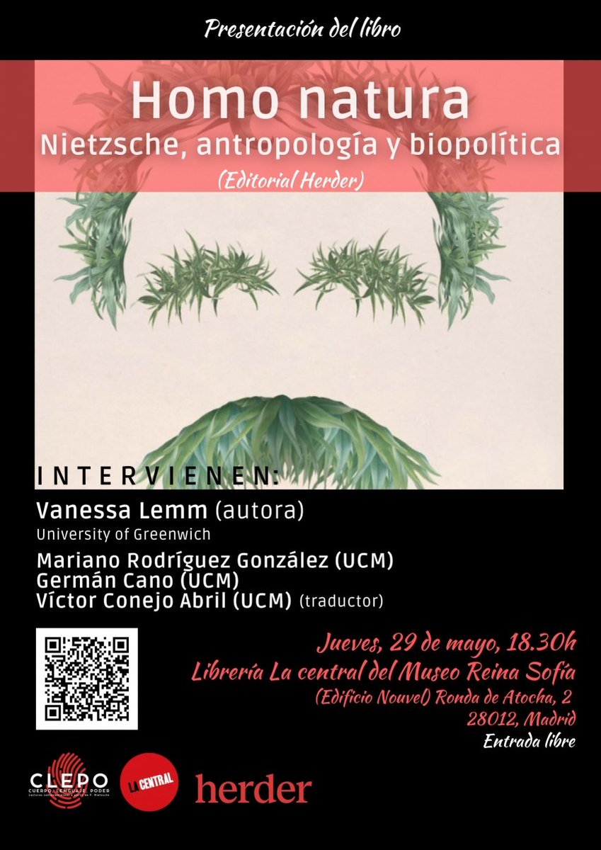 SeminarioNietzs's tweet photo. La semana que viene celebraremos dos actividades con la profesora Vanessa Lemm (@ProfVanessaLemm)
-Jueves 29 a las 18.30h: presentación del libro "Homo natura: Nietzsche, antropología y biopolítica".
-Viernes 30 a las 16h: Conferencia: "Posthumanismo y comunidad de vida". https://t.co/sxC9aUfbdg