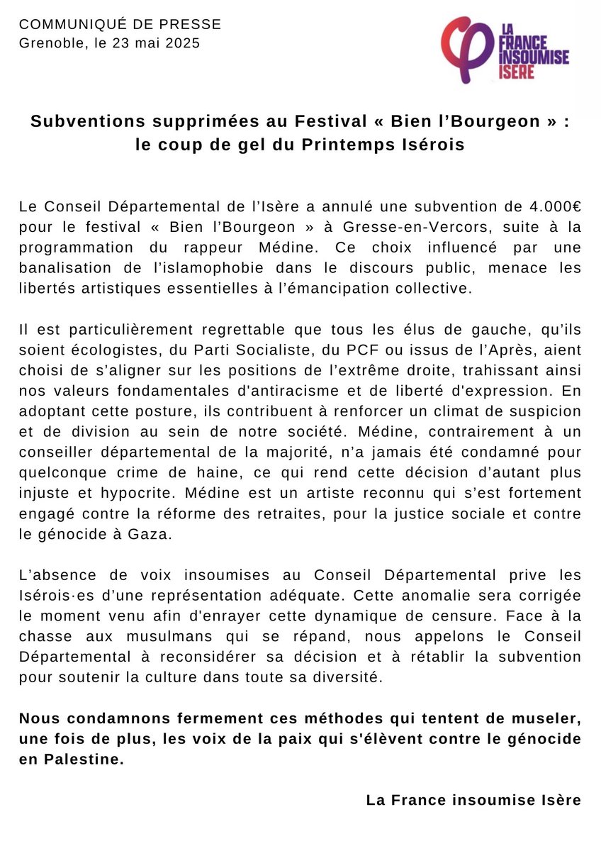 La France Insoumise Isère tweet media